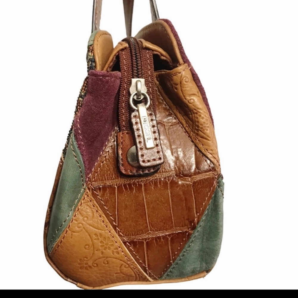 Fossil Patchwork Tooled Leather Shoulder Bag Purse - image 3